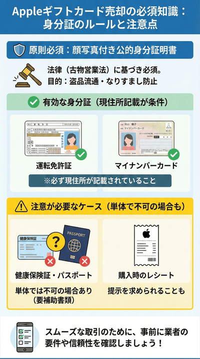 アップルギフトカードの売却で必要な「身分証」について