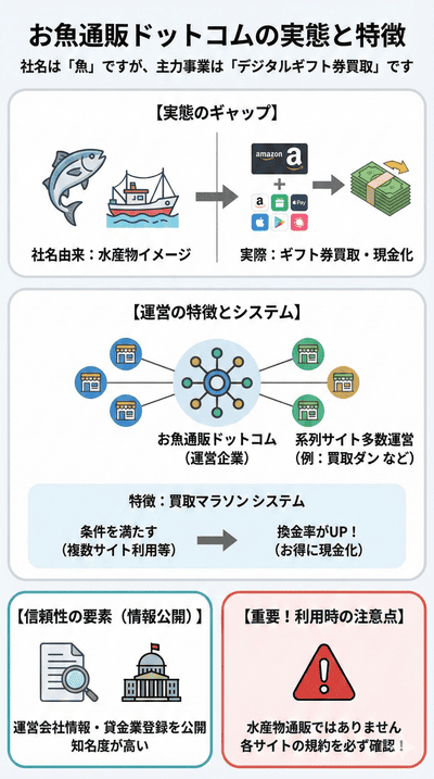 【解説】お魚通販ドットコムとは？ギフト券買取事業の実態と特徴