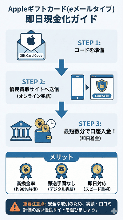 【解説】Appleギフトカード(eメールタイプ)の高換金率・即日現金化手順